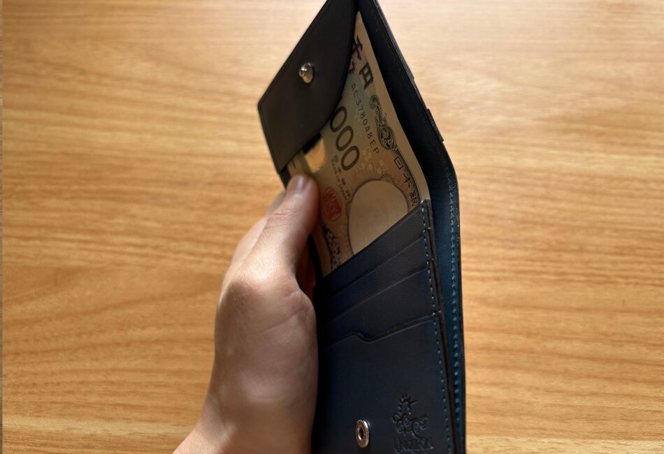 コードバンライトウォレットに札を入れた状態